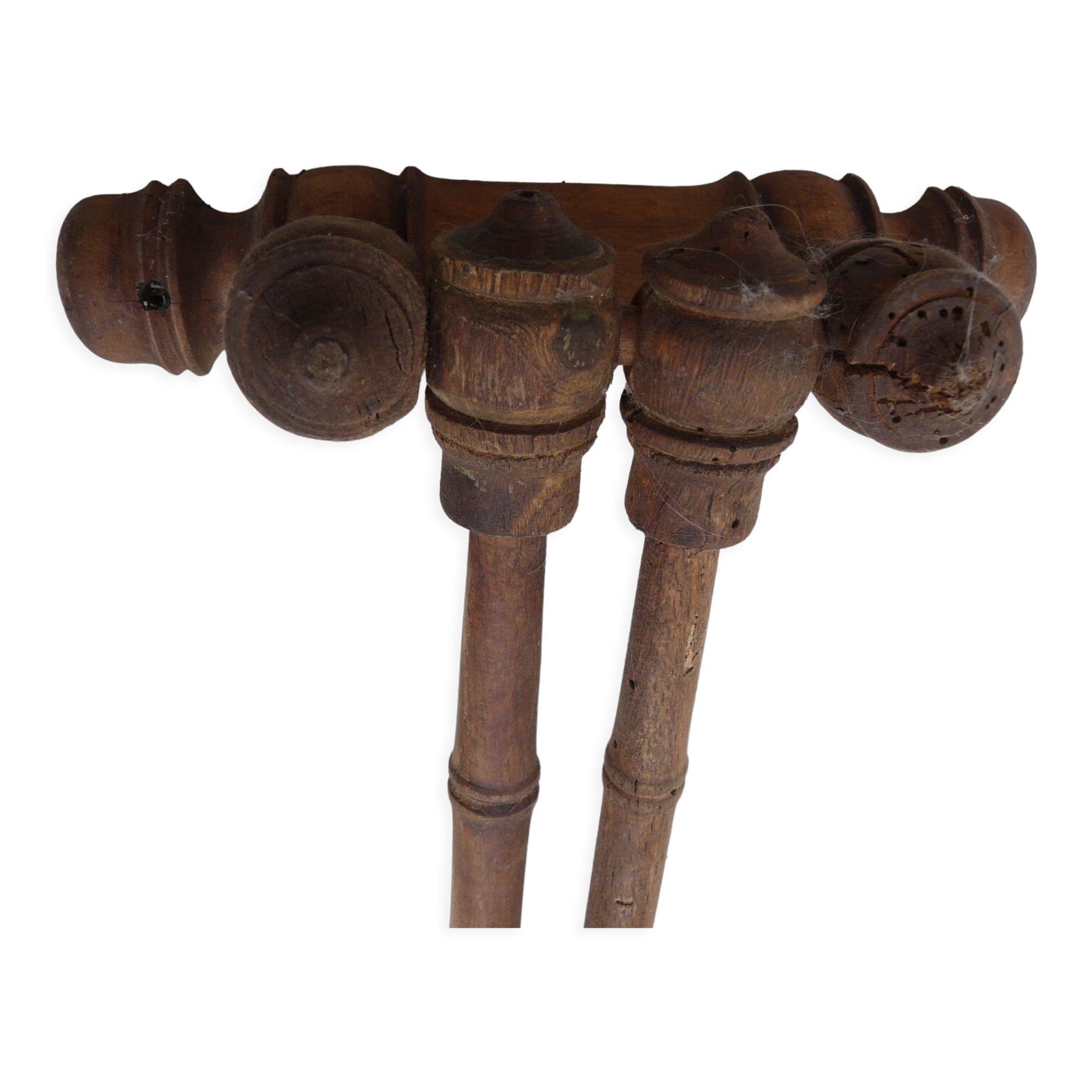 Old wooden towel rack bamboo style 2 arms