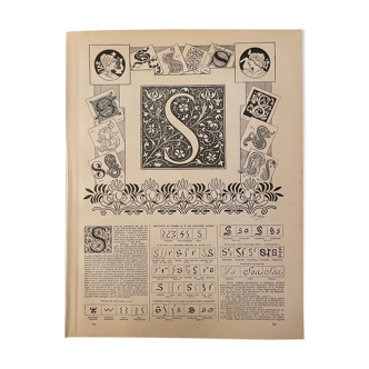 Lithograph engraving alphabet letter S of 1897