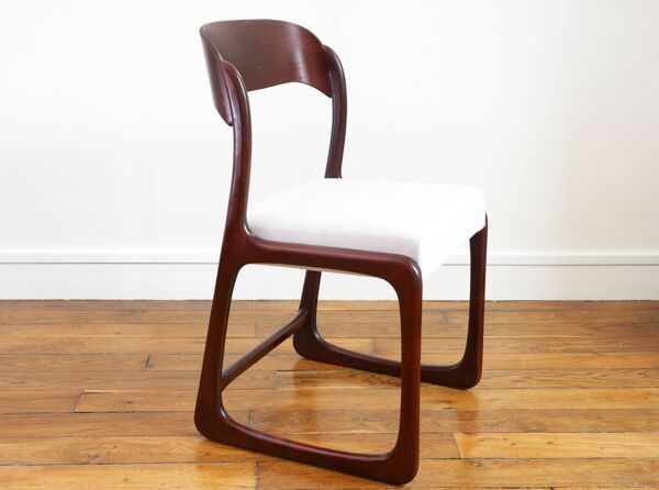 Chaise Baumann Traineau - Entièrement restaurée - Tissu, mousse & sangles : neuf