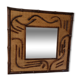 2-tone beveled square wood and rattan mirror