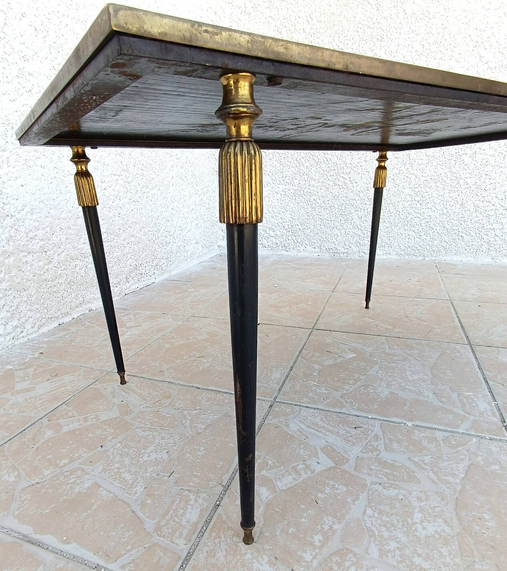 1960s metal and smoked glass coffee table