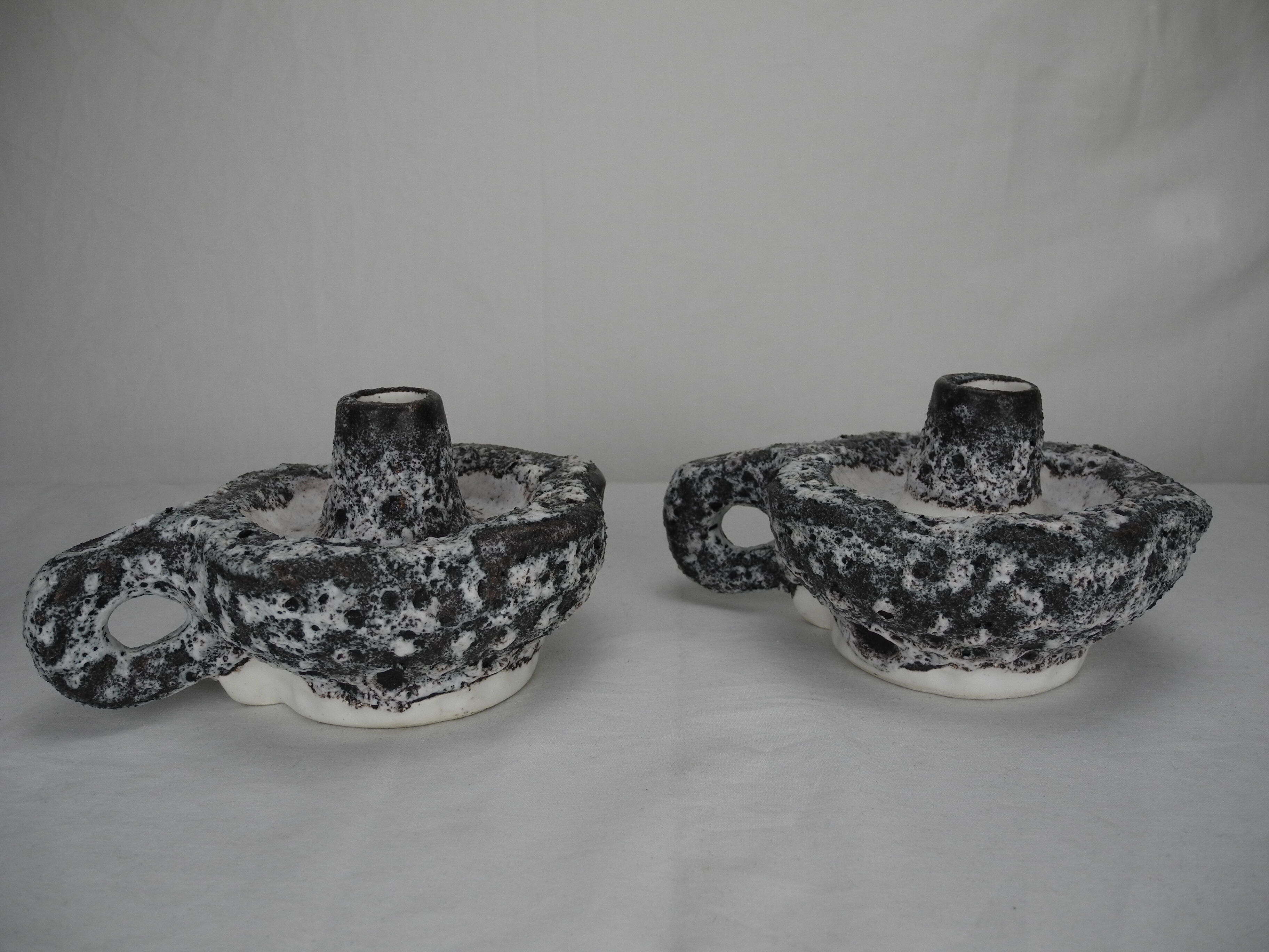 Pair of ceramic candlesticks Vallauris fat lava Keramik