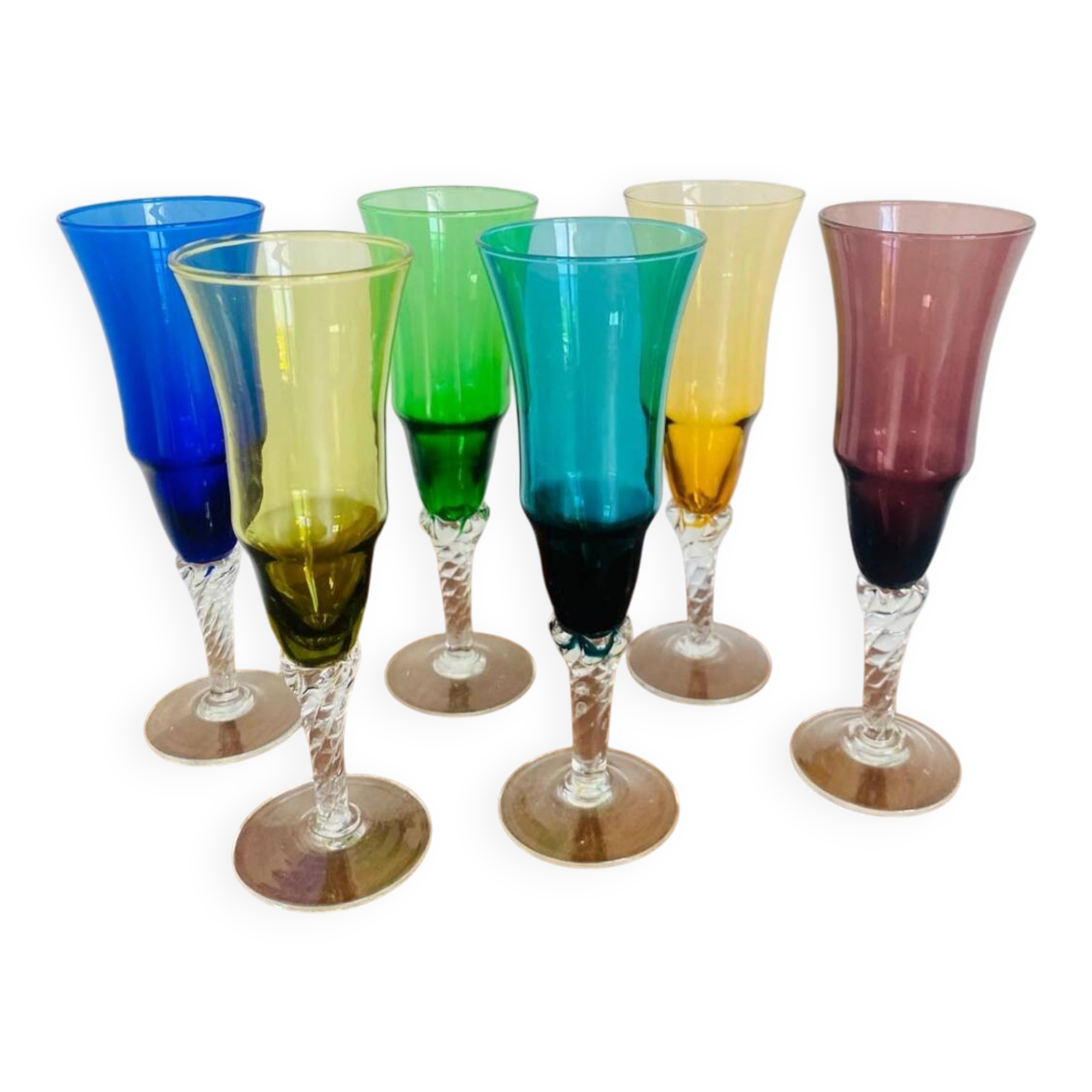6 flûtes à champagne Murano années 1960