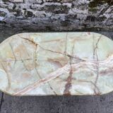 Louis XVI style oval coffee table in onyx and gilt brass