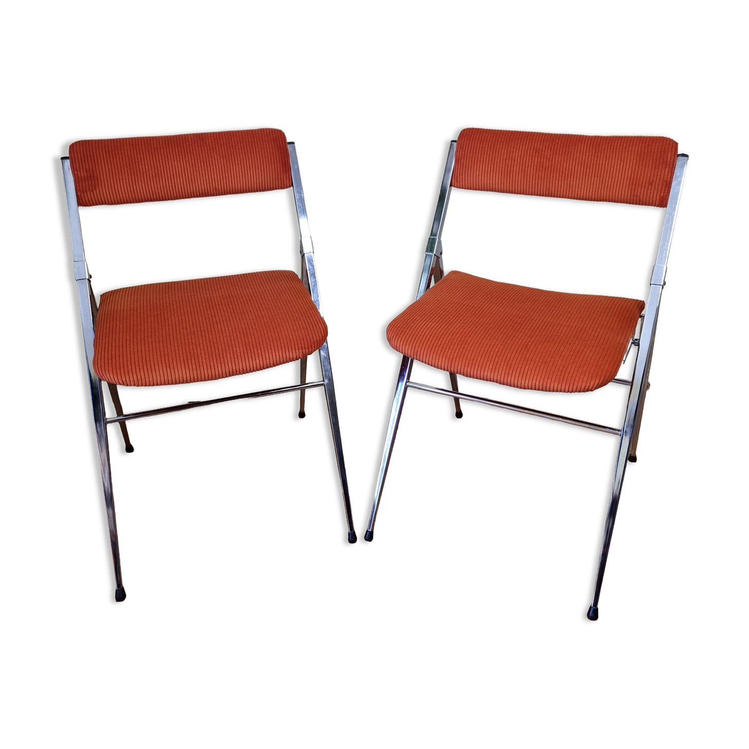 Pair of vintage folding chairs in chrome-plated steel, 70s, restored