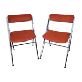 Pair of vintage folding chairs in chrome-plated steel, 70s, restored