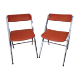 Paire de chaises pliantes vintage en acier chromé années 70, restaurées