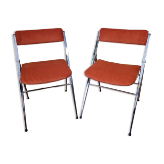 Pair of vintage folding chairs in chrome-plated steel, 70s, restored