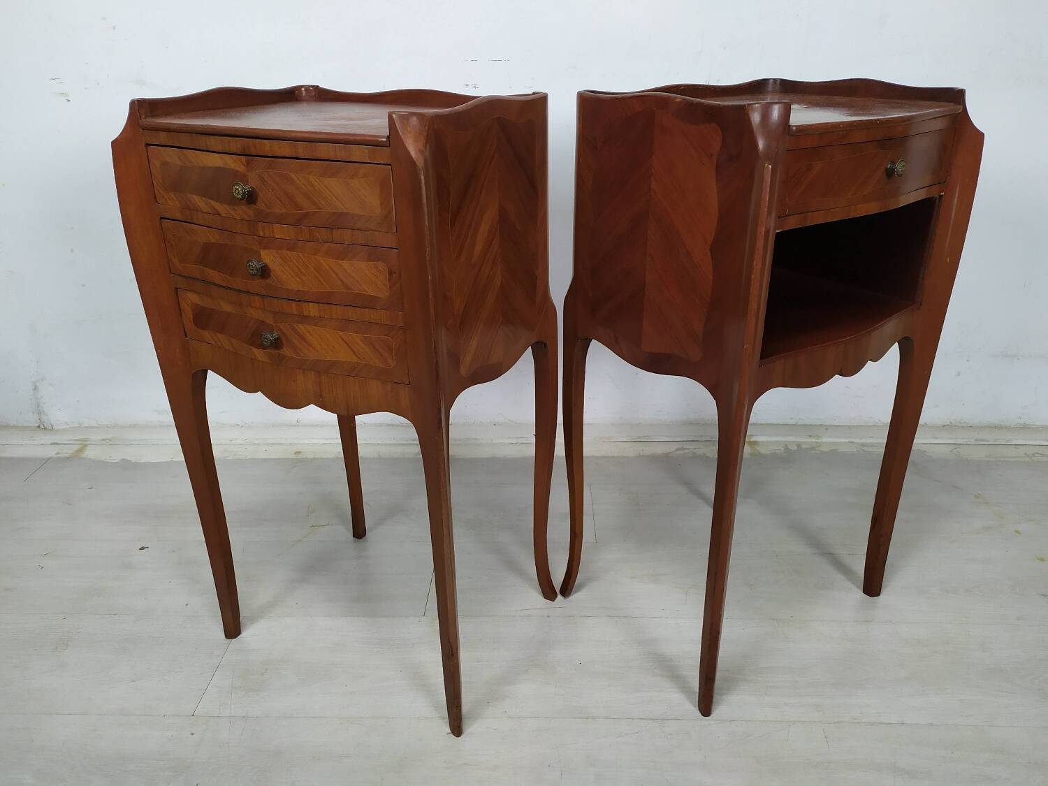 Pair of marquetry bedside tables
