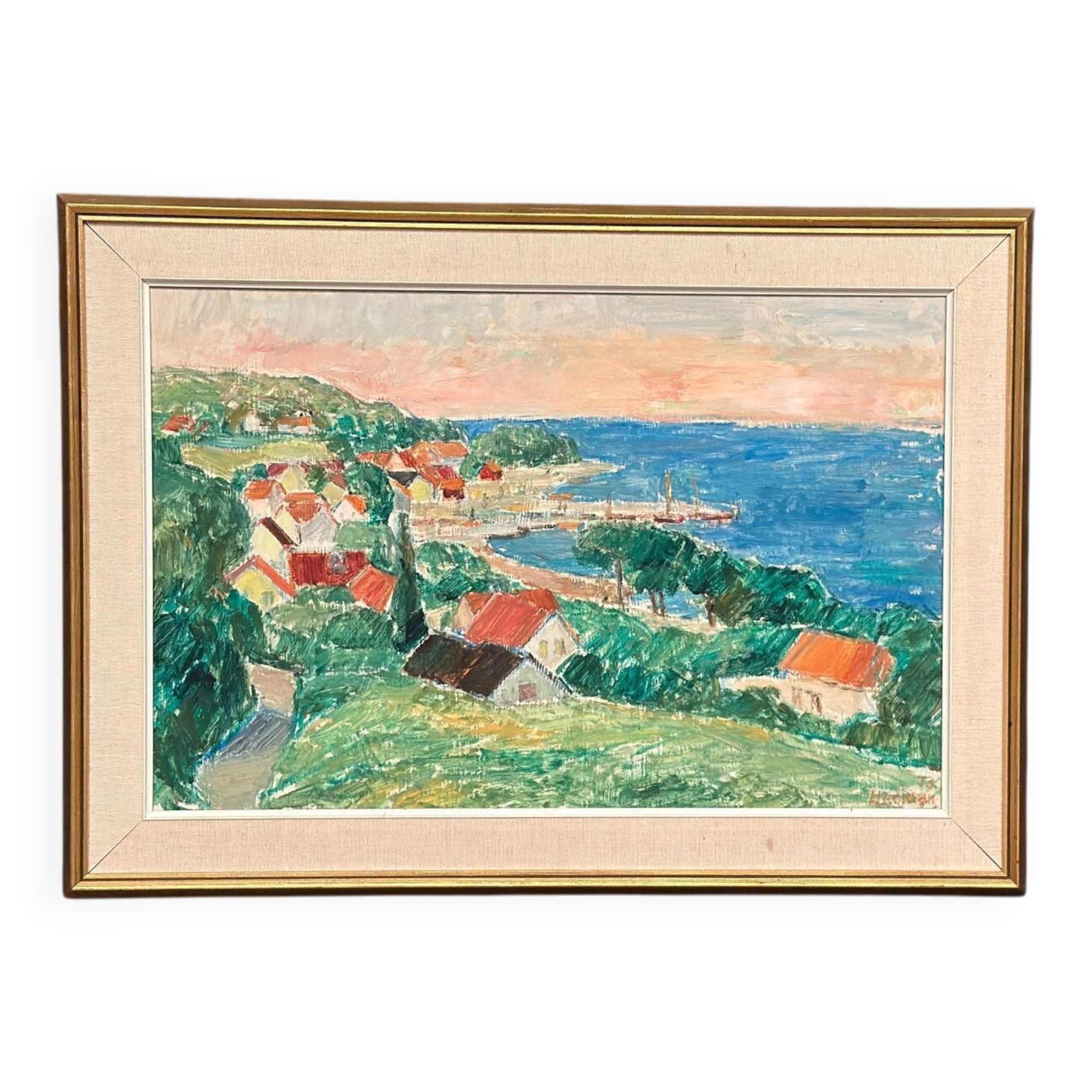 Original Swedish Oil On Panel – “Coastline” By John Hedman – Dated 1973 – Vintage & Framed – 71 × 52 Cm (28" × 20.5")
