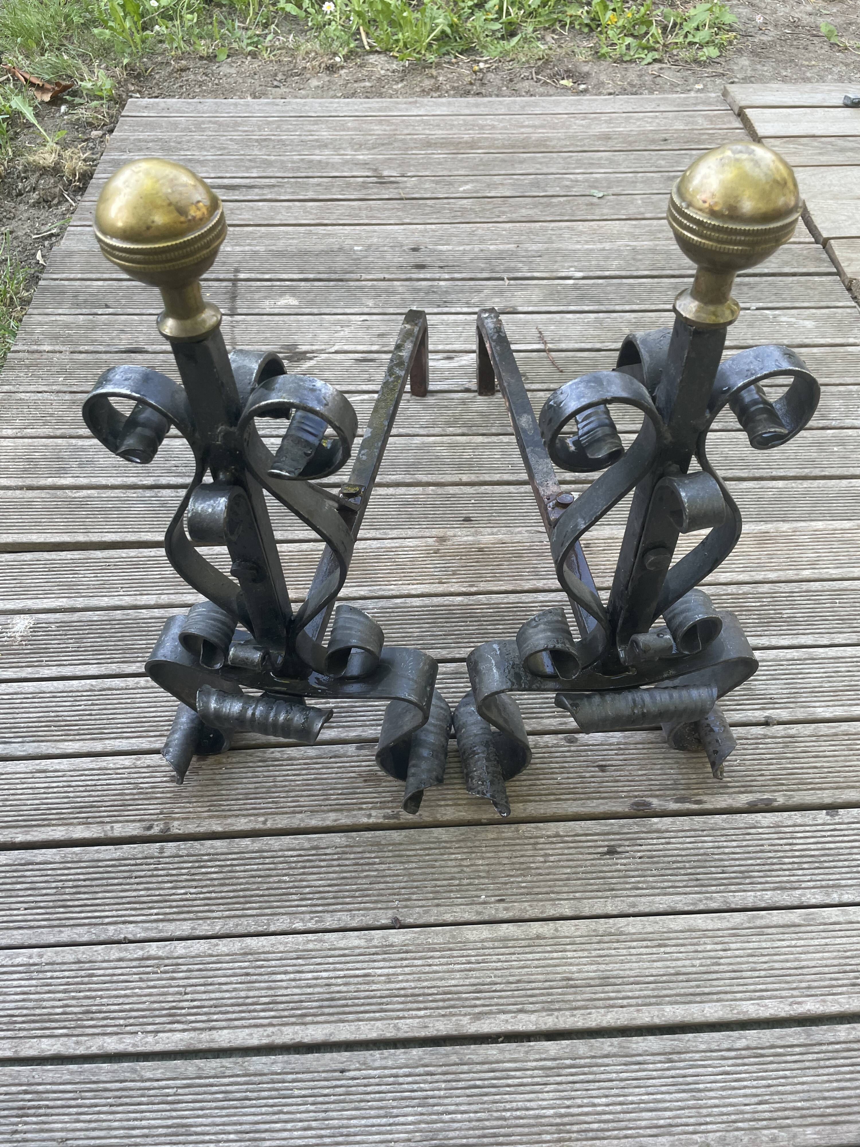 Pair of wrought iron chenets