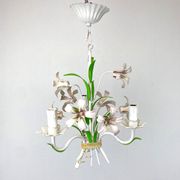 Chandelier bouquet of flowers in painted metal - flowers and foliage in volume - 3 ampoules