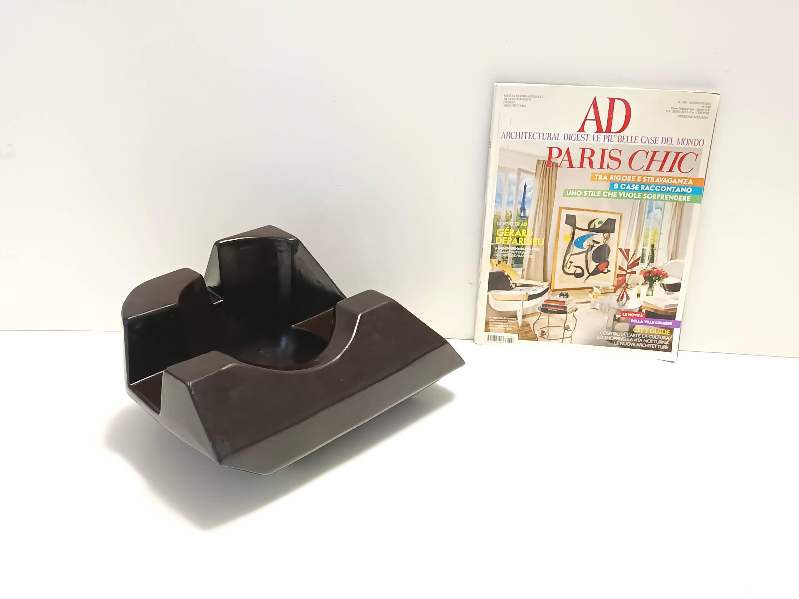 Brown Glazed Ceramic Trinket Bowl or Sculpture, Italy