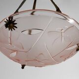 Bronze and glass pendant light with butterfly decoration, Degué, France, 1930