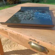 Black lacquered tray with bamboo decoration