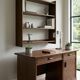 Vintage Wooden Desk and Wall Shelf Set with Rattan – Juncosa