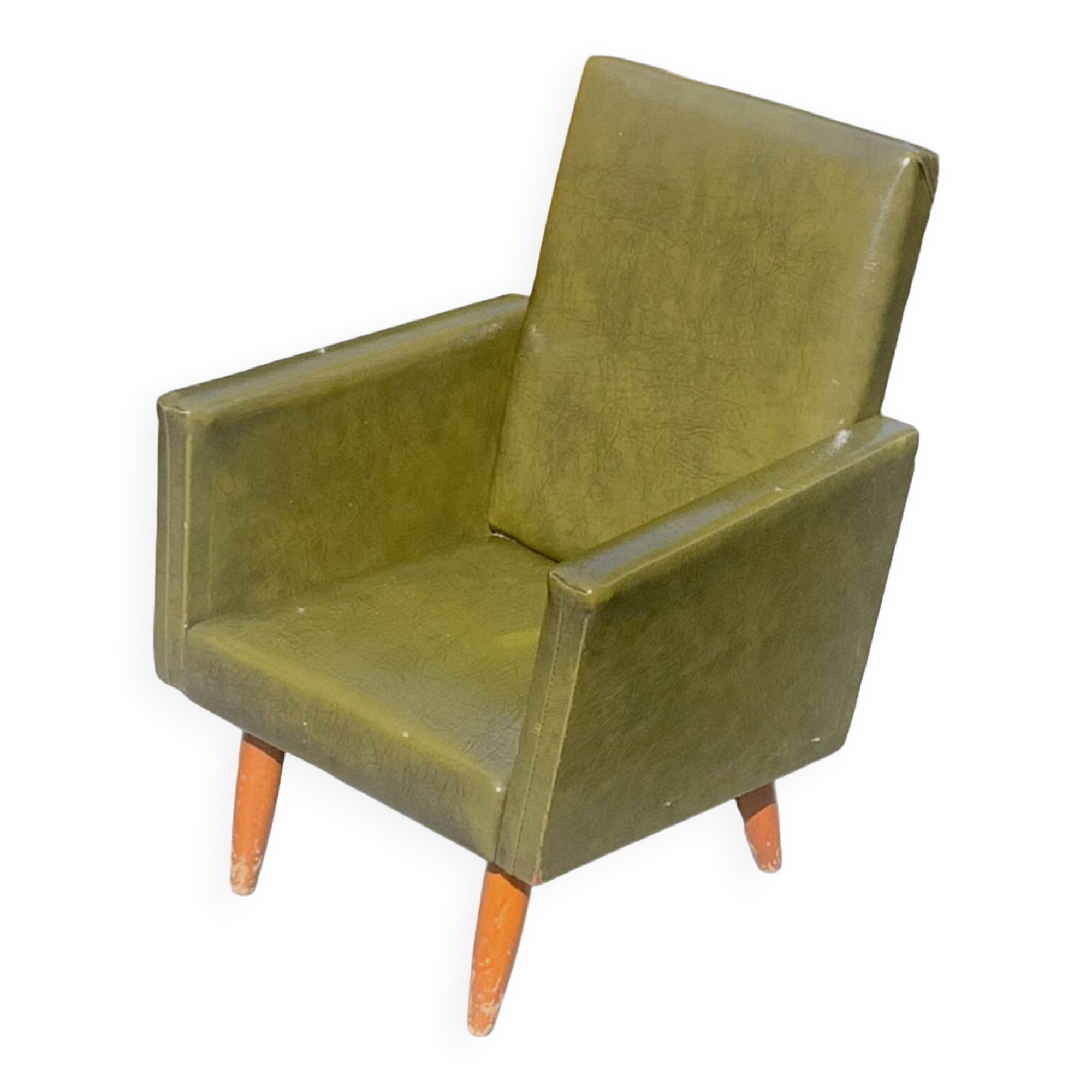 Vintage children's armchair in green skai