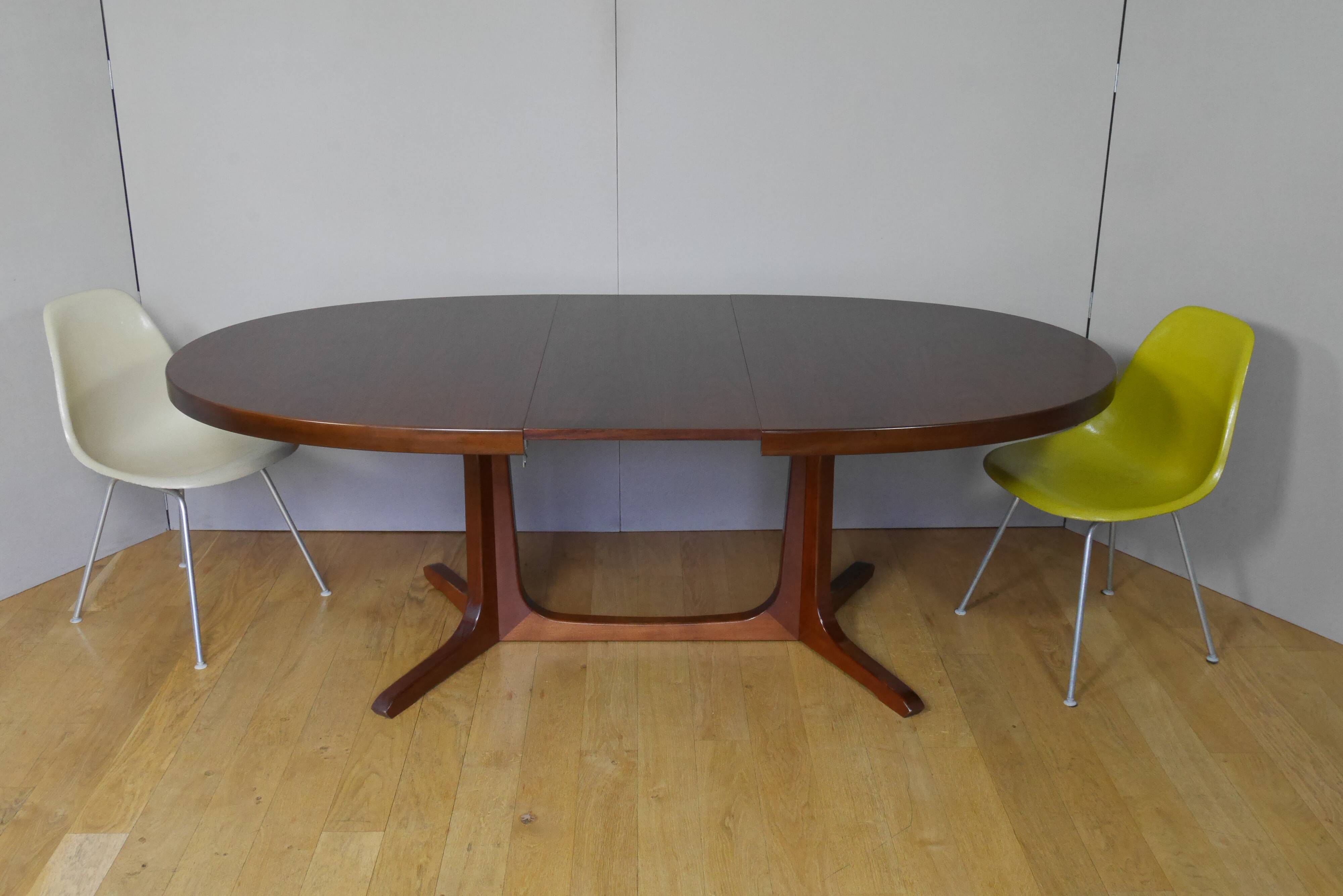American walnut oval dining table with 2 60s extensions