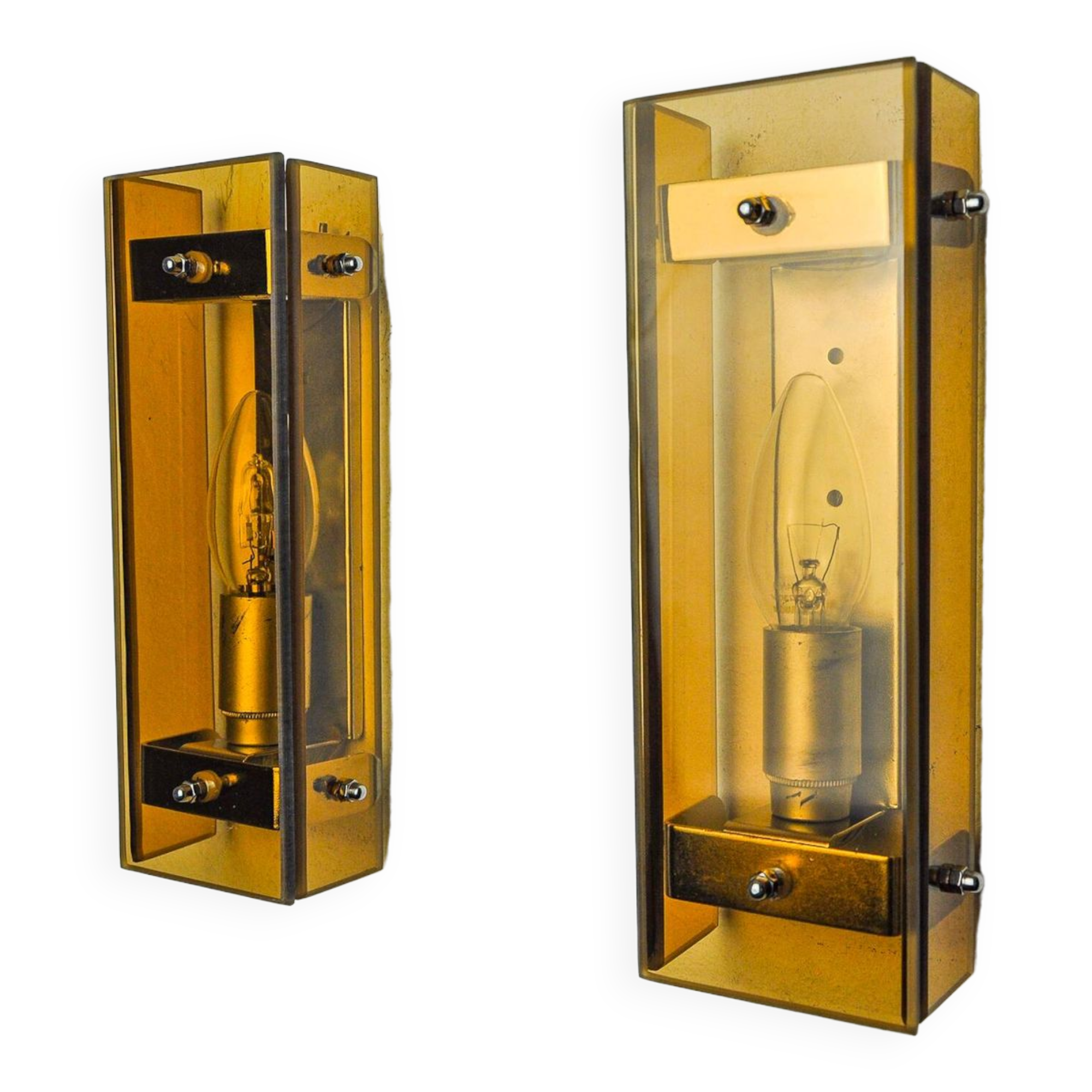 Pair of brown Veca wall lights, beveled glass, Italy 1970