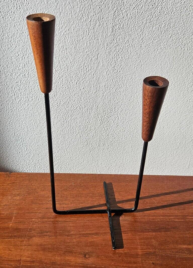 Rare teak and metal candle holder from the mid-century, Denmark, 1960s