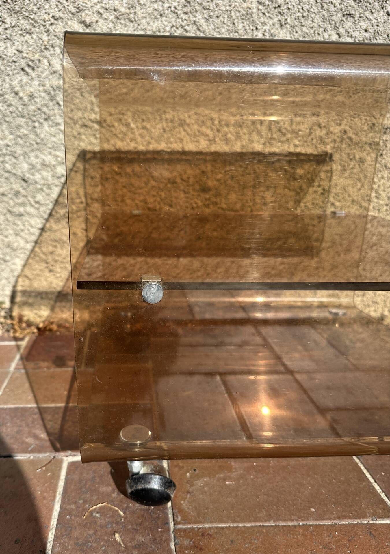 Side table, vintage serving trolley in plexiglass by Michel Dumas for
