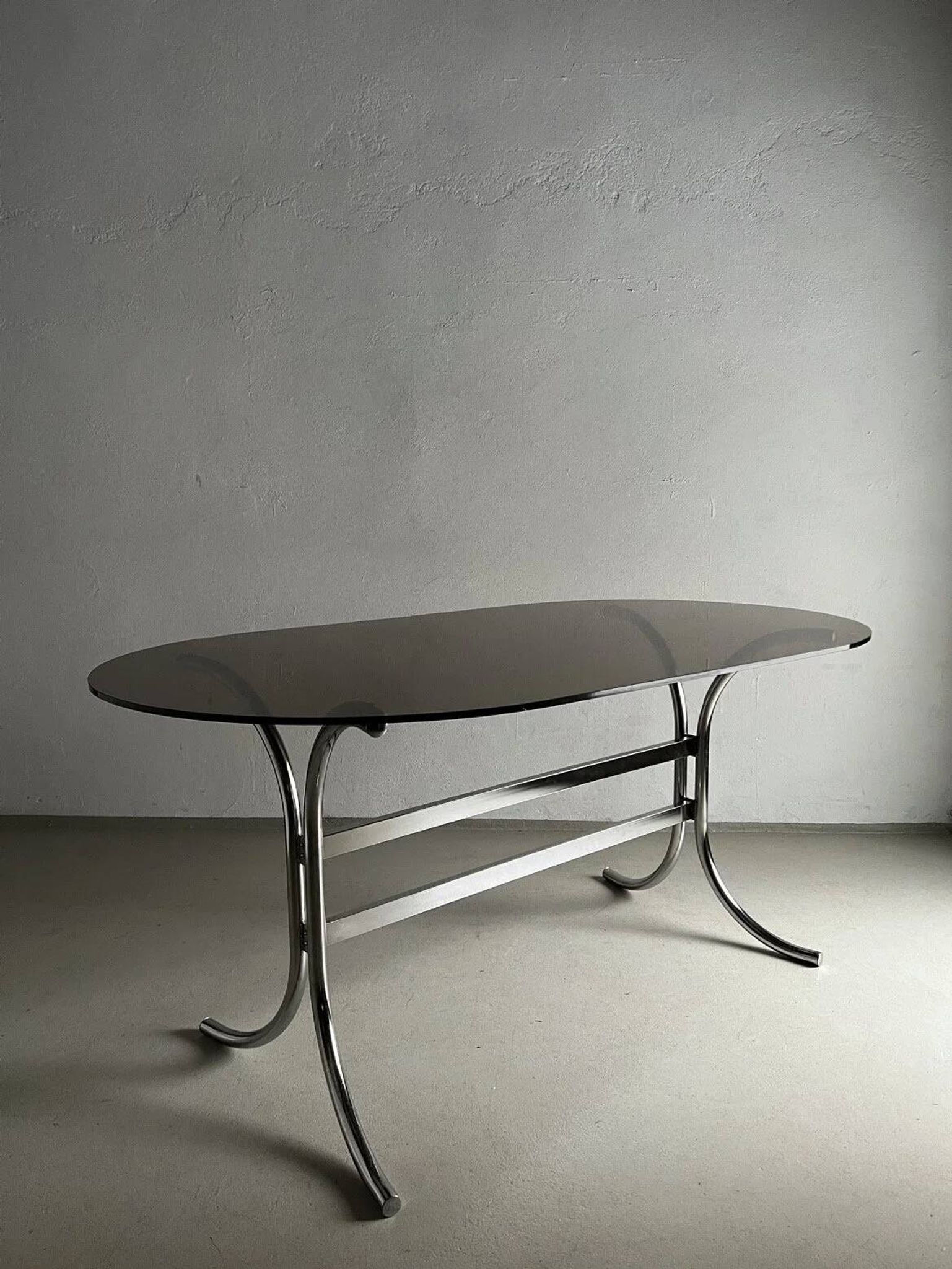 Chrome smoked glass dining table | Italy | 1970s