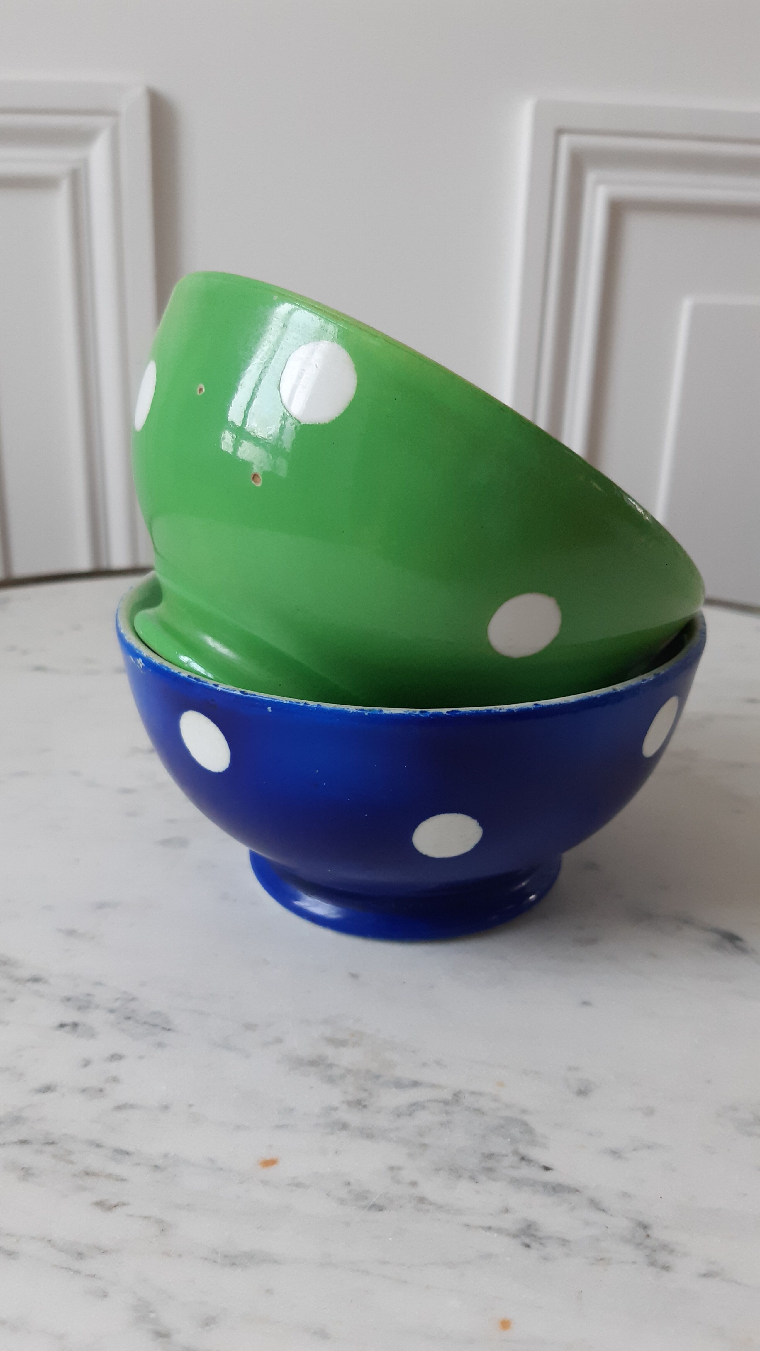 Duo of bowls with klein blue and pistachio green Longchamp 50s
