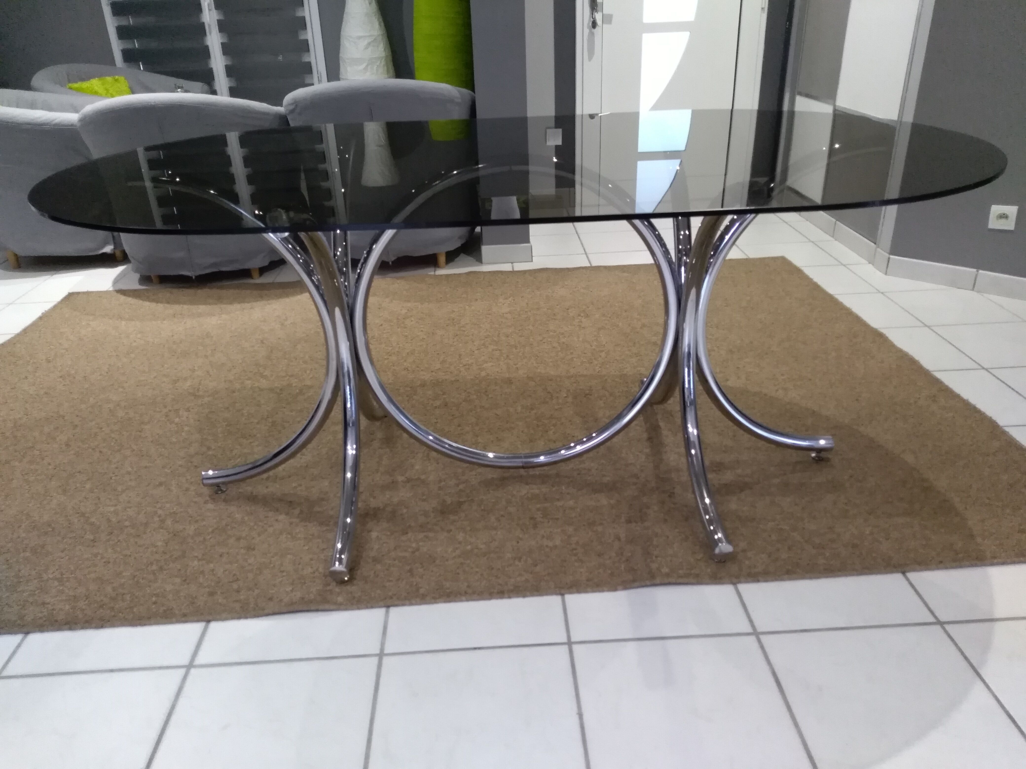 Glass table smoked oval vintage design 1970