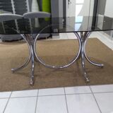 Glass table smoked oval vintage design 1970