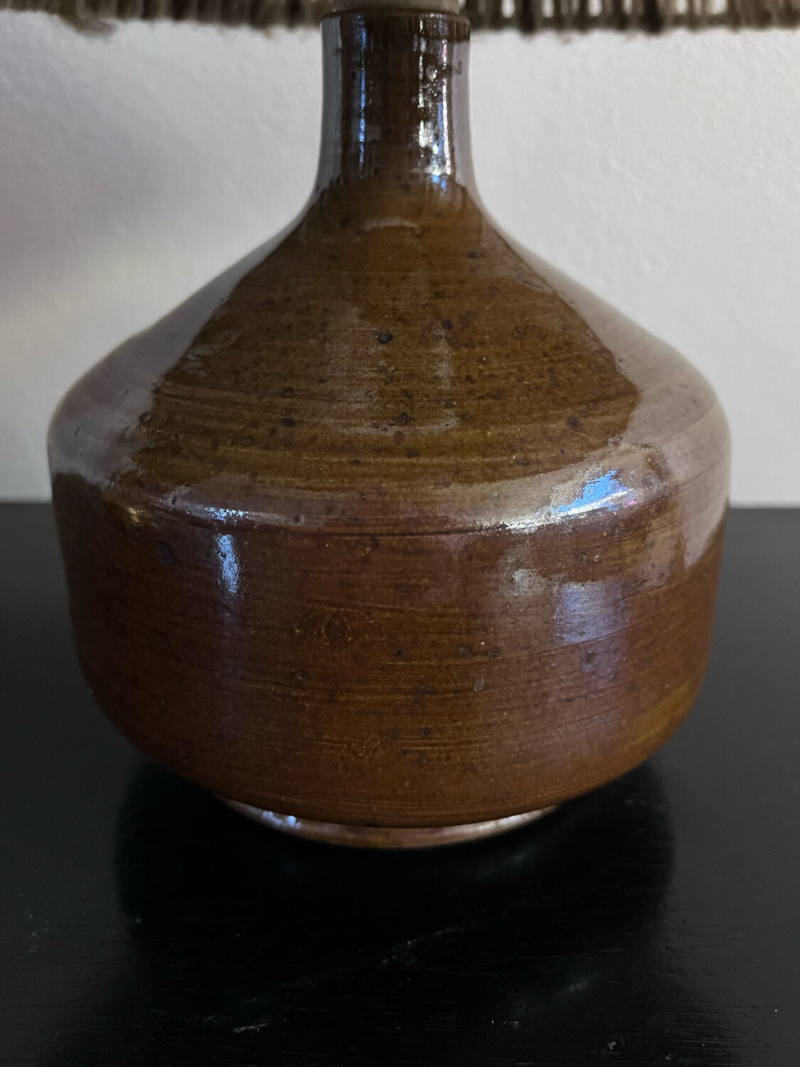 Vintage stoneware lamp and wool lampshade