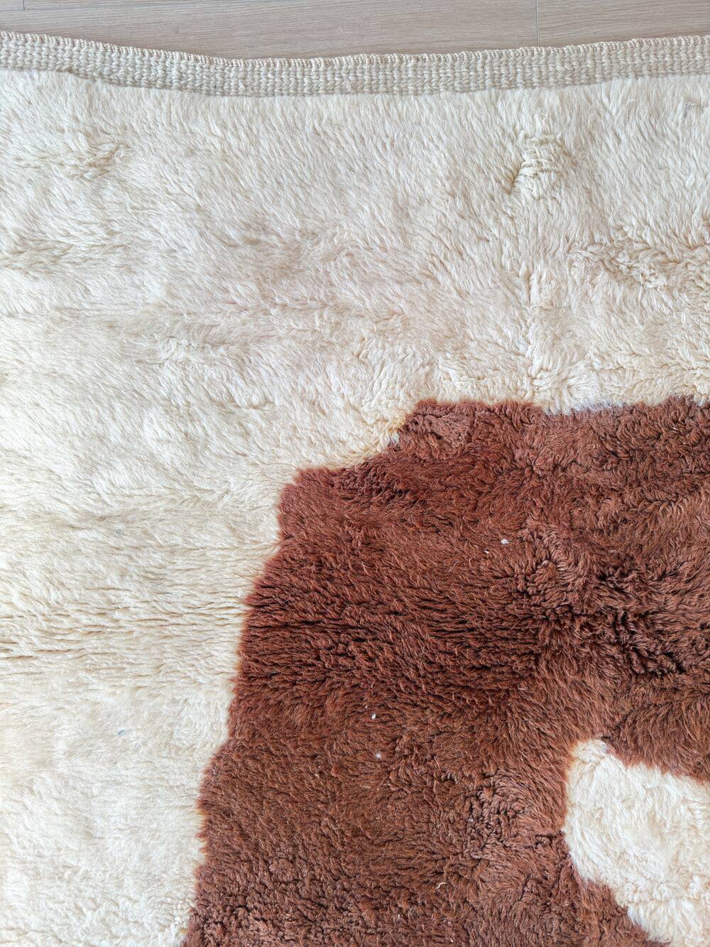 Handmade decorated brown Berber rug size 250cmx150cm