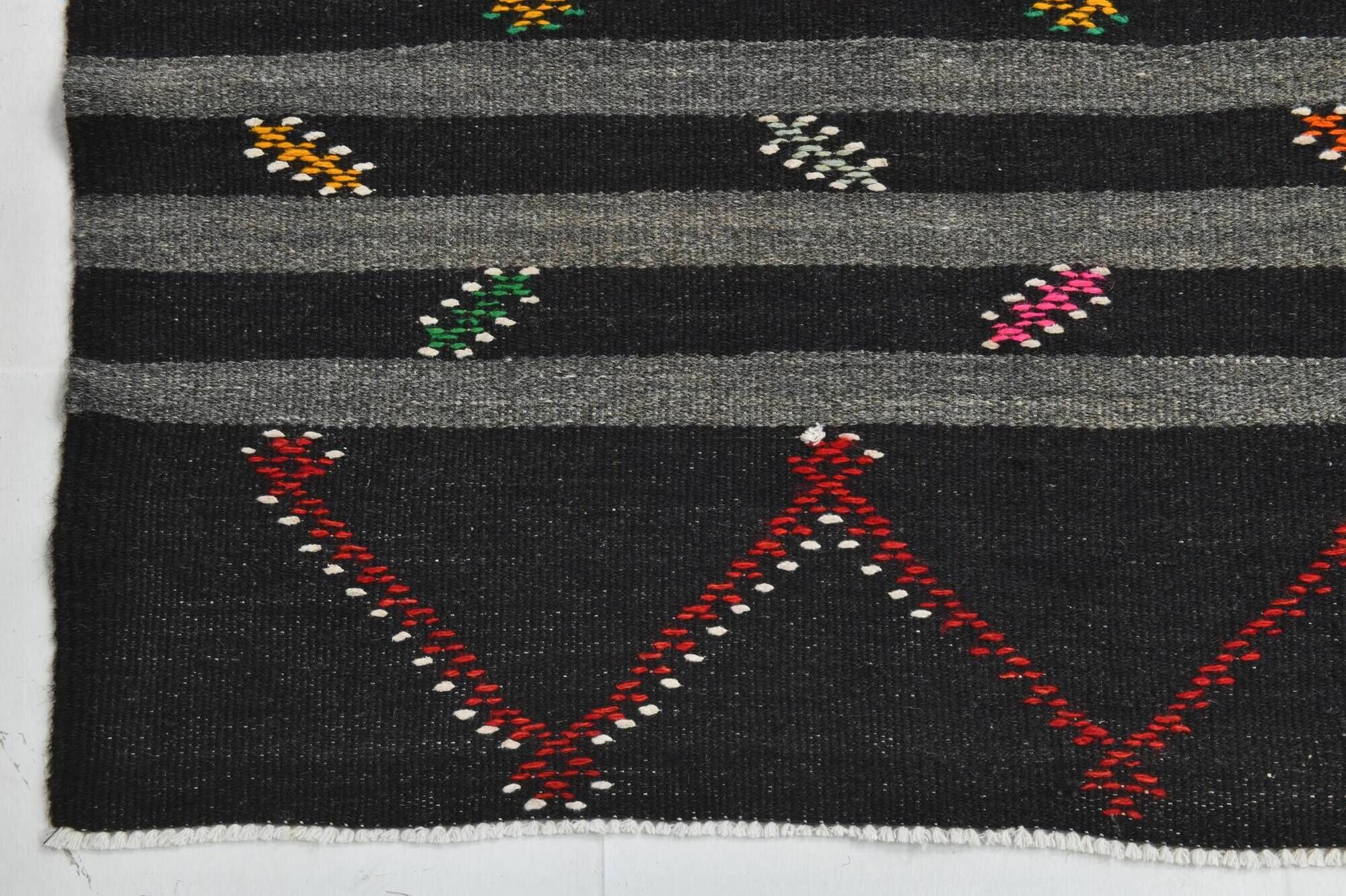 8x11 Black Gray Oversize Kilim Rug, 235x337Cm