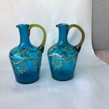 Carafes à liqueur en verre soufflé émaillé XIXè Dit Georges Sand