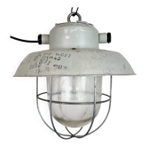 Grey Industrial Aluminium Cage Pendant Lamp with Frosted Glass, 1970s
