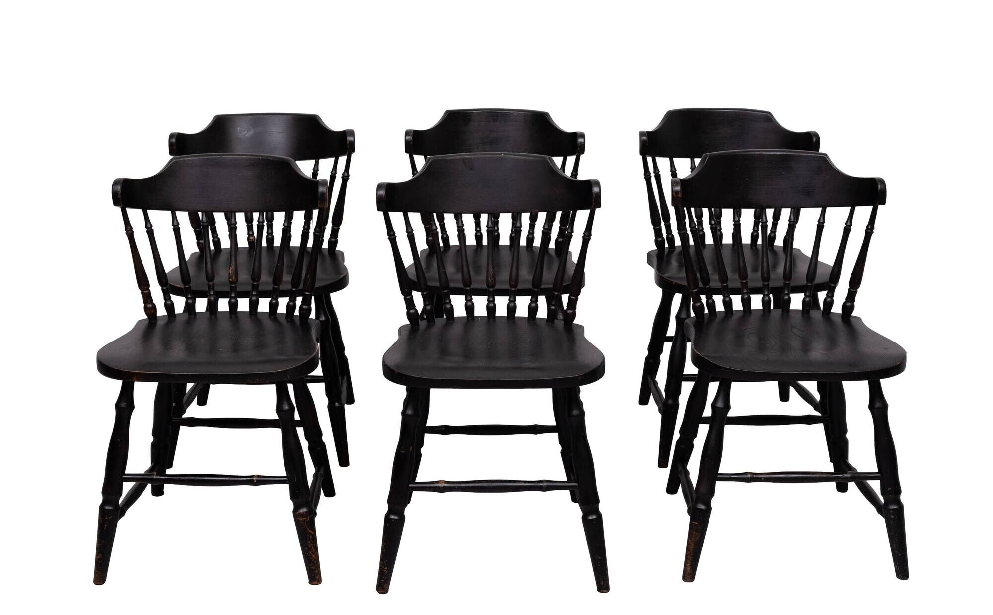 set of 6 Black Oak Windsor style Spindle-back dining chairs. Holland
