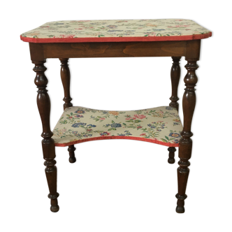 Wooden side table and antique fabric