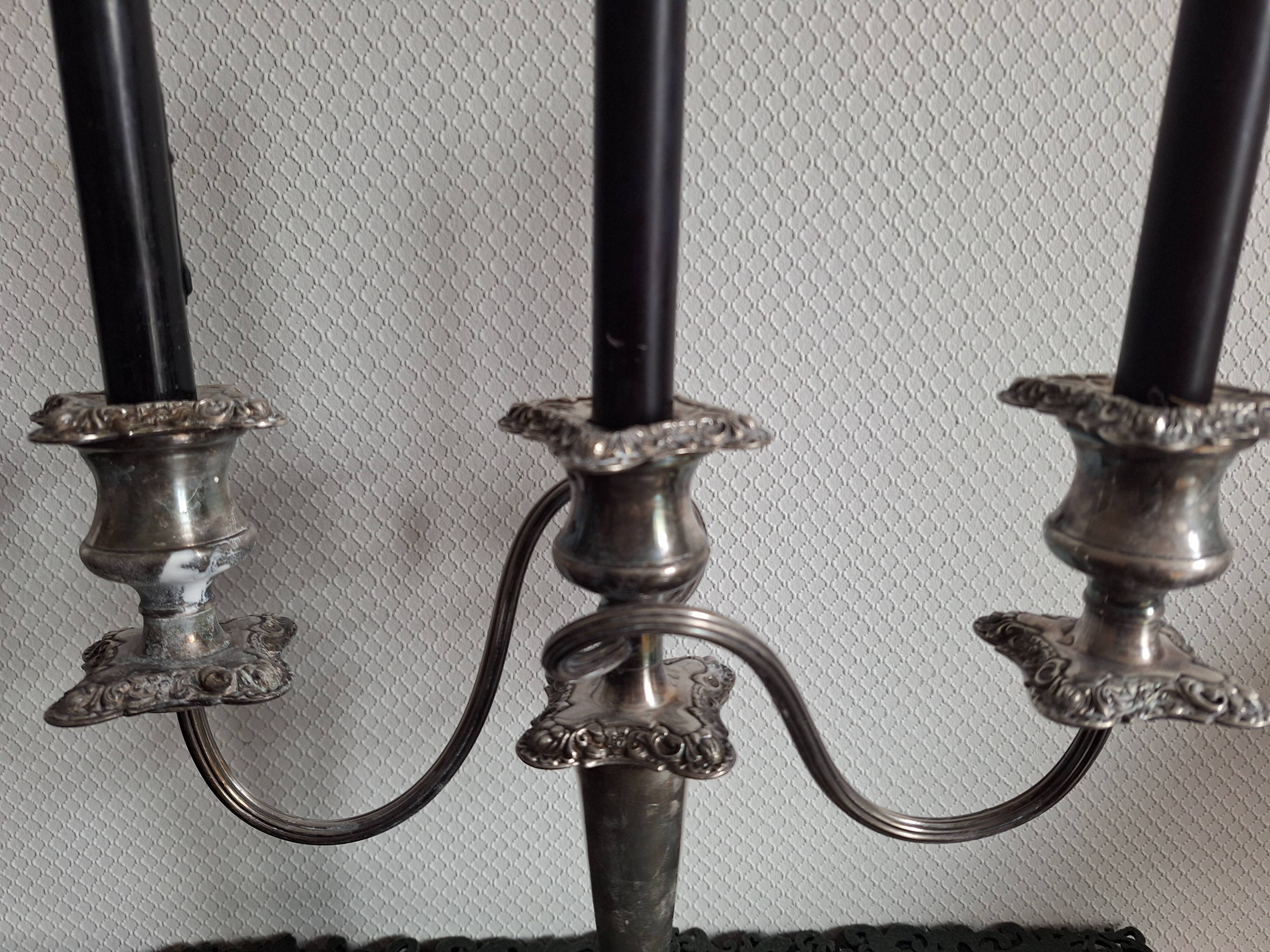 Art nouveau chandelier 3 branches silver metal