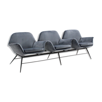 Italian design velvet 3-Seater bench, 1950