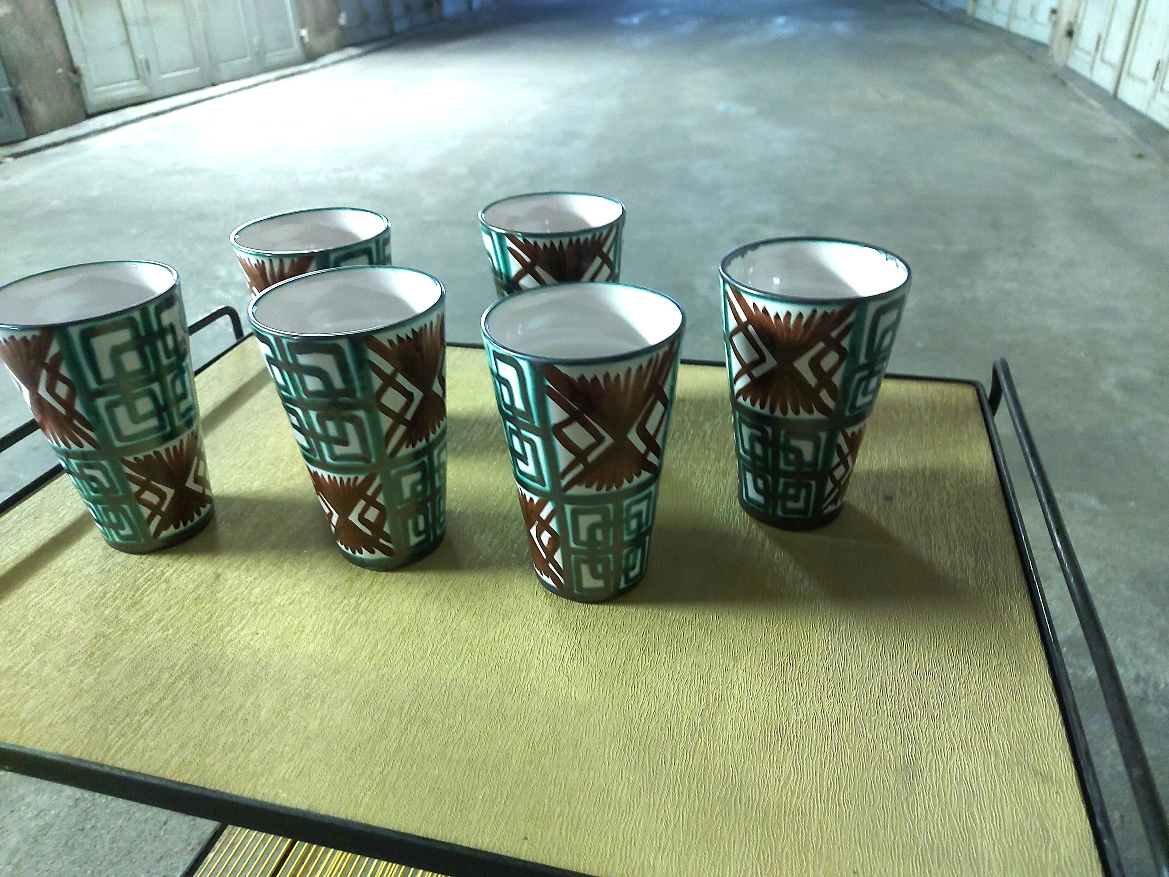 6 glasses, ceramic mugs, vallauris dominique baudart
