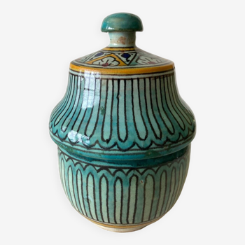 Petit pot à beurre Jobbana Maroc Fès 19ème siècle à décors de mille-pattes et géométriques