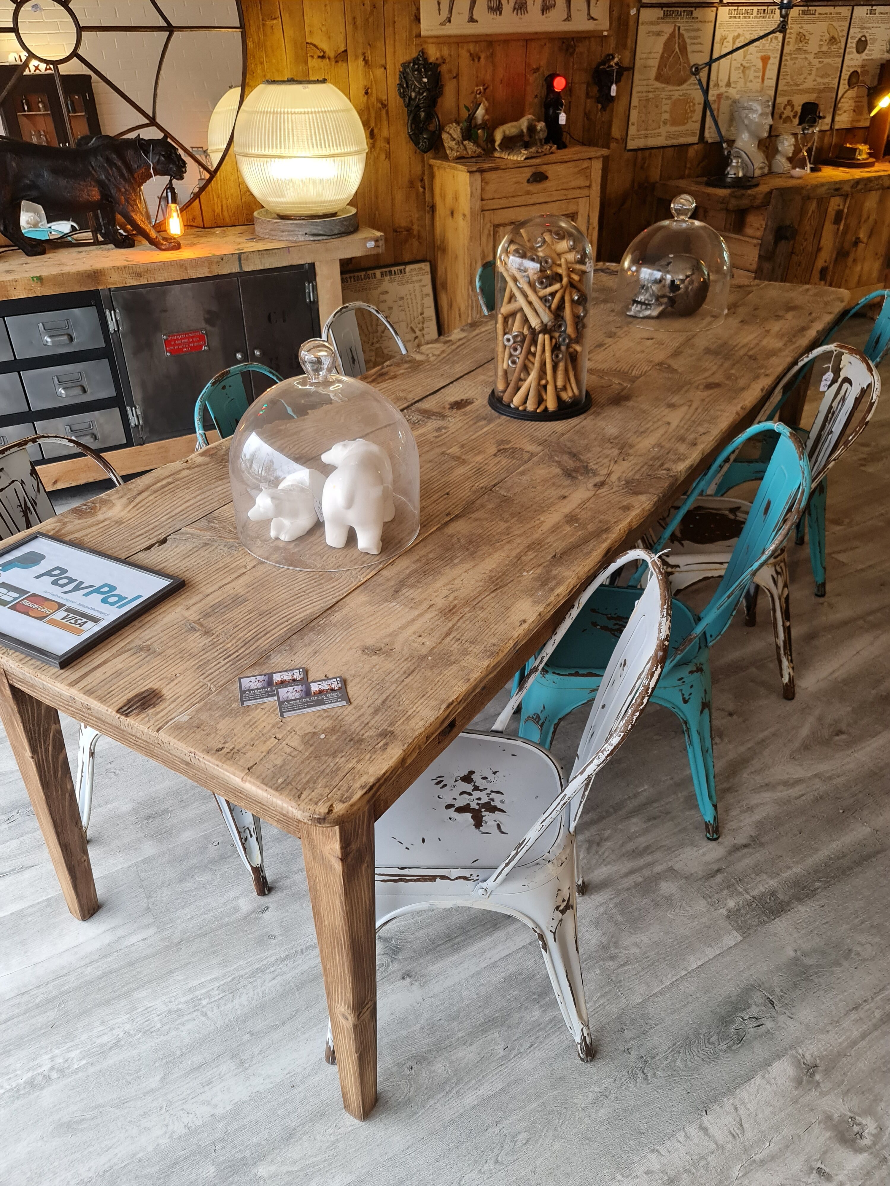 Large antique farmhouse table with a drawer