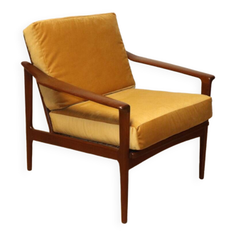 Scandinavian armchair by IB Kofod Larsen in teak and velvet, 1960