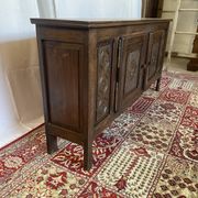 Vintage low sideboard in carved solid oak, Basque style.