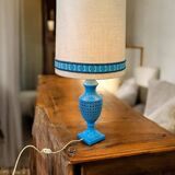 Tall vintage table lamp in blue ceramic / floor lamp