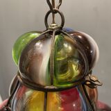 Suspension en fer forgé multicolore en verre de Murano, années 1950