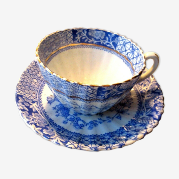 Art nouveau saucer cup deco lunéville blue lace porcelain