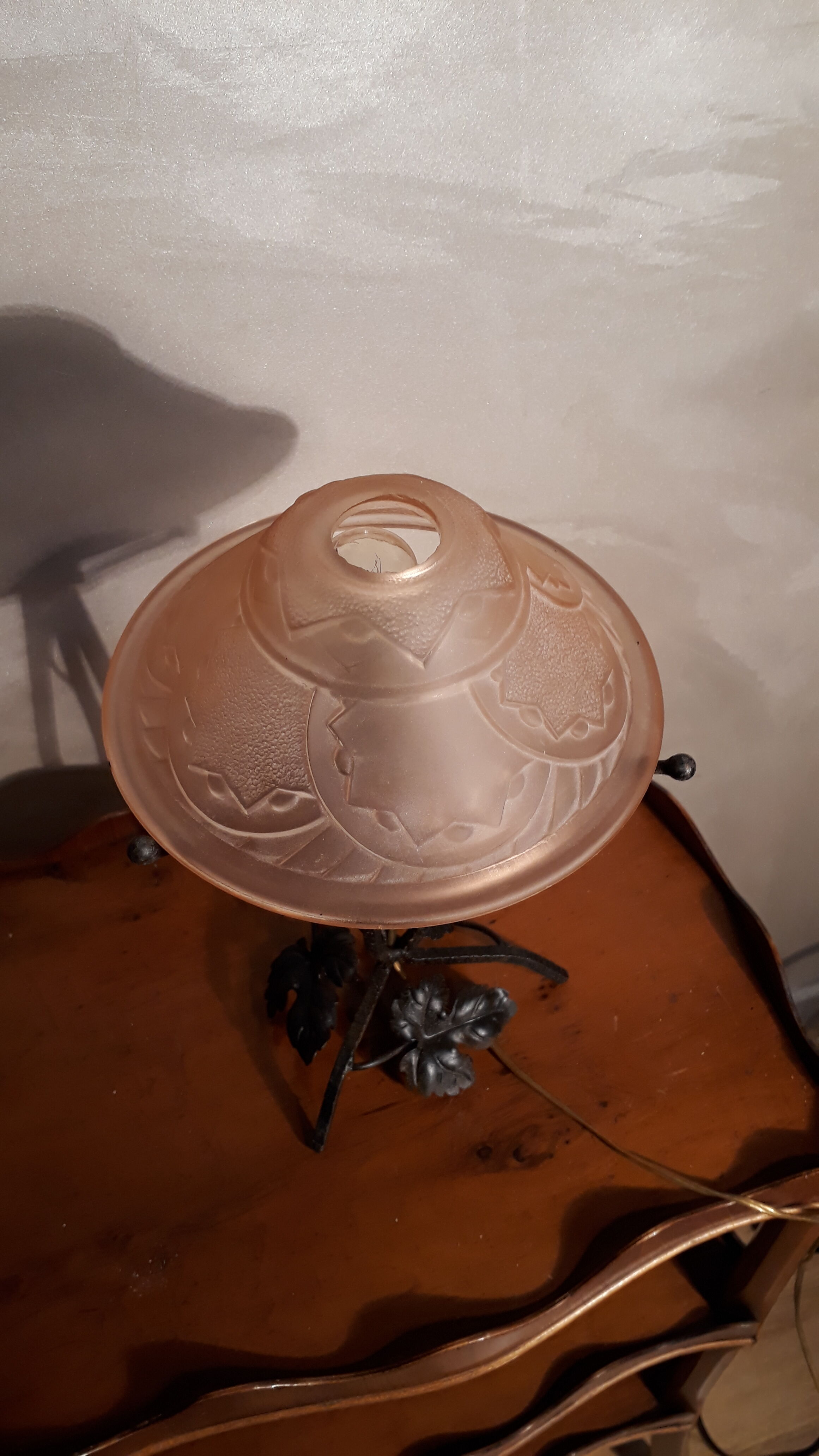 small iron lamp forged ANCIEN ABAT DAY IN VERRE MOULE 1920