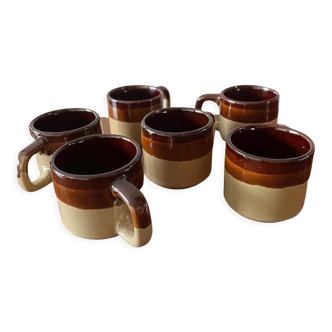 Set of 6 glazed stoneware mocha cups