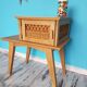 Vintage nightstand wood and rattan