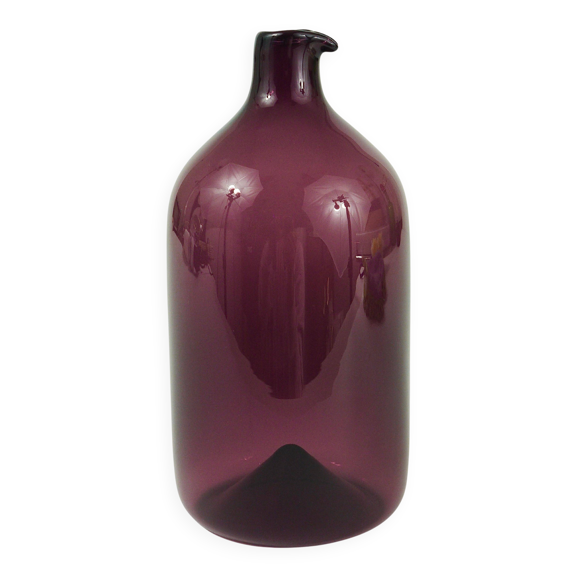Glass vase signed Purple Timo Sarpaneva Pullo Bird Bottle, Iittala, Finland.